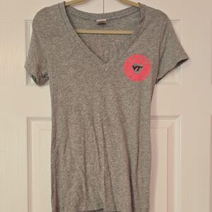 PINK Victoria's Secret Heather Gray Tee with Neon Pink Emblem